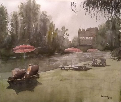 Ensoleillé à la gave d'Oloron. 56 x 48 cm