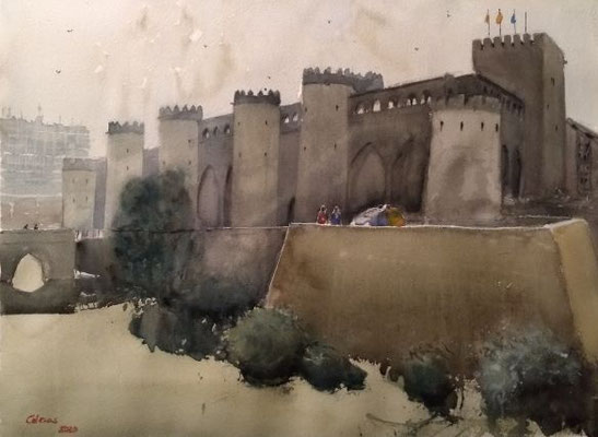   A la sombra de la Alfafería. 38 x 56 cm