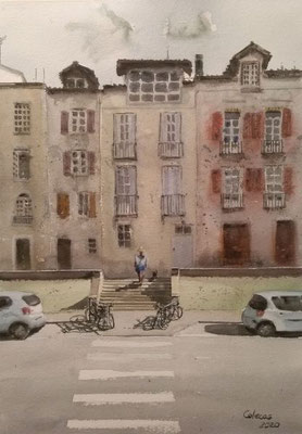 Maisons aux remparts. 56 x 38 cm (Vendu)