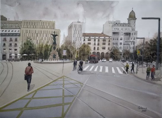 Medio día en la plaza España. 56x76 cm