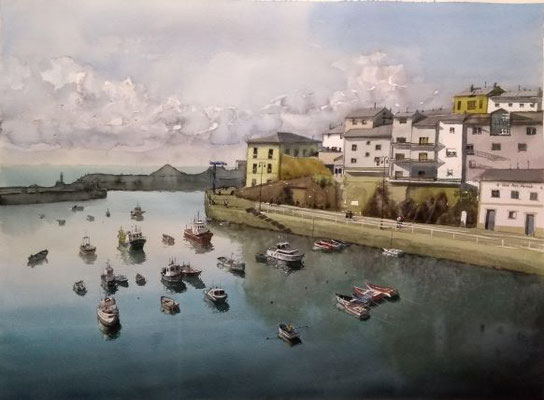 Todos a puerto, en Tapia de Casariego. 56 x 76 cm. (3éme prix au Pinceaux d'Automne à Salies de Béarn) (Sold)
