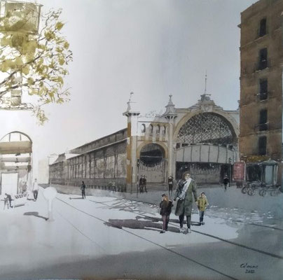 Paseando por el Mercado Central. 56x56 cm