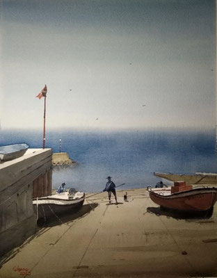 Le port de Guéthary. 56 x 44 cm.