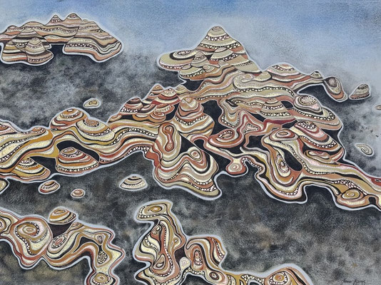 Painting of the Bungle Bungle range in Purnululu National park in watercolours and gold leaf