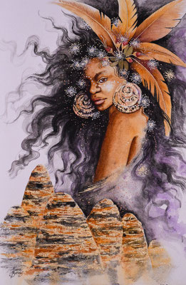 Bungle Bungle Girl 54x35cm Watercolour and metal leaf on paper. Original is sold, but prints available in my Prints Store