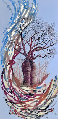 Kimberley Resonance II, 82x46cm, watercolour, 12ct of rough diamonds and metal leaf on stretched canvas, $4,480