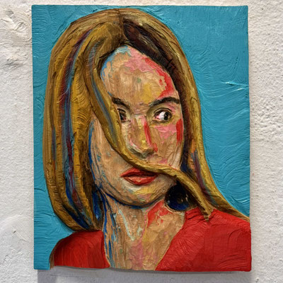 Portrait, Frau in rotem Kleid, 2025
