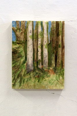 "Kleines Waldstück", Frühling, 2023, Linde,  32,5 x 25 x 4 cm