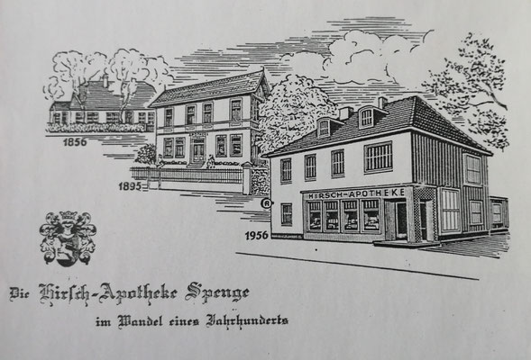 Ansichtskarte - die Spenger Hirsch-Apotheke im Wandel der Zeit 