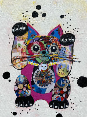 manekineko   205㎜×150㎜　　acrylic paint   collage