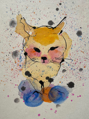 cat-yellow        acrylic paint   sumi 