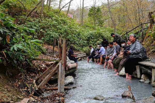 Fuß-Bad, geothermale Quellen, öffentlich, Japan, Noboribetsu Hell Valley