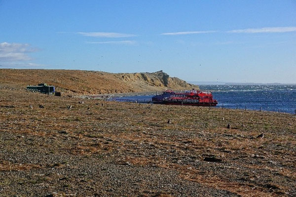 Die Fähre und der Anleger auf der Insel Magdalena in Patagonien