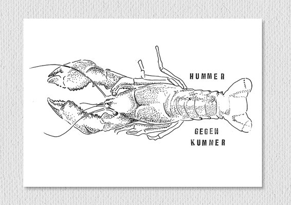 Hummer gegen Kummer, Fineliner und Stempel auf Papier, 26 x 21 cm