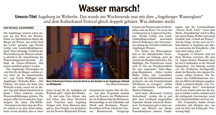 UNESCO Welterbe Augsburg Illumination Wolfgang F. Lightmaster - Wasser - Kraft - Licht - Augsburger Allgemeine Zeitung