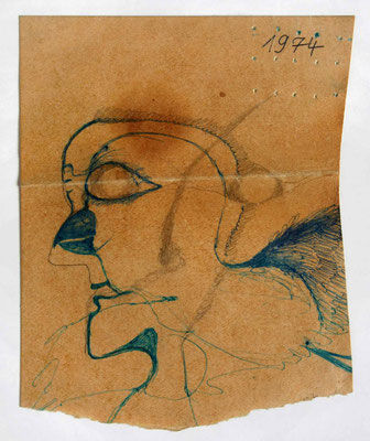 Vogel-Mann-Kopf, Kugelschreiber, 1974