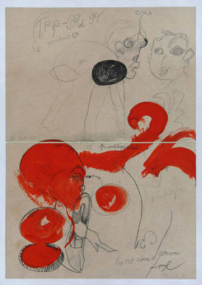 Trip-Bild (LSD-Zeichnung), Bleistift, Plakafarbe, 20.7. 1971