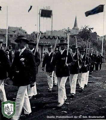 Abmarsch vom Festplatz 1934. Quelle: Protokollbuch der SSB