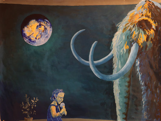 "Eine Kugel Himmelblau" Acryl auf Papier 147 x 196 cm 2020