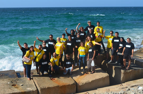 Group photo at the coast of Mediterranean sea