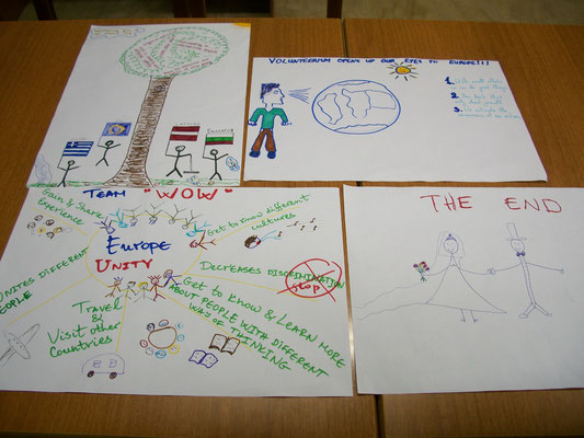 Posters about benefits of being a volunteer, done by participants