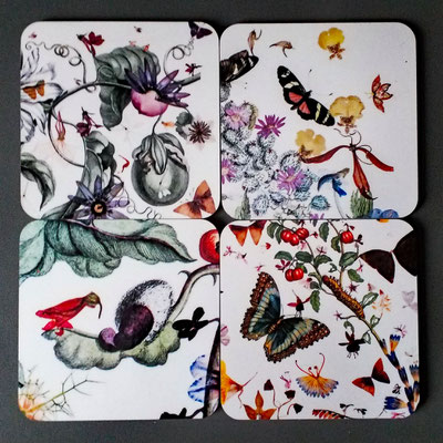 4er Set Korkuntersetzer Merian-Collage
