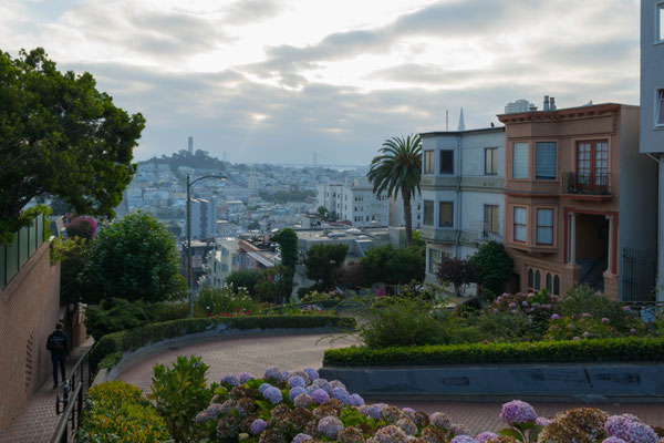 Das obere Ende der Lombard Street. 