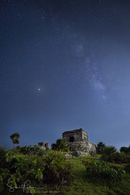 Mayan temple at night