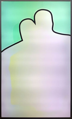 paar   ~180x108x12cm    mixed media on lightbox (alu, neon, moving light) 2022