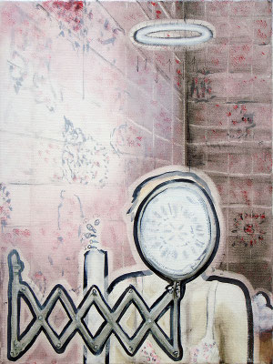 geregeltes Modell - 2009, Öl und Pigmentstift auf Leinen, 40 x 30 cm