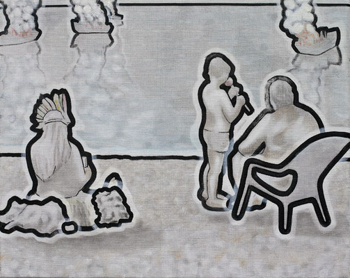 day off - 2017, Öl und Pigmentstift auf Leinen, 40 x 50 cm