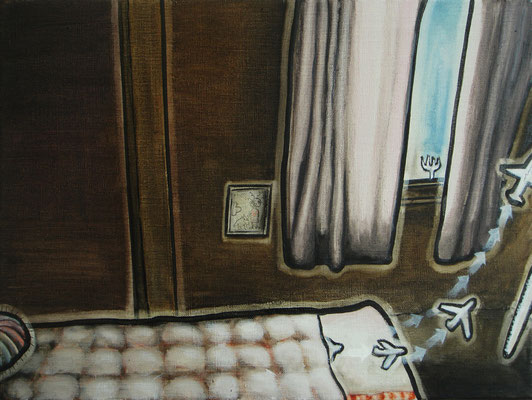 fat days starting - 2007, Öl und Pigmentstift auf Leinen, 30 x 40 cm