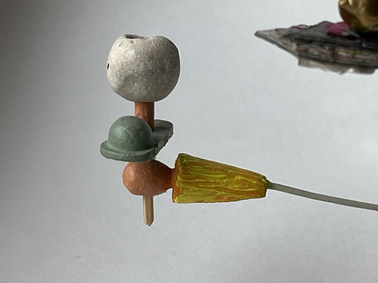 peanut - detail - 2024 - wood, brass, metal, glas, oil paint, acrylic paint, gouache -  30 x 24 x 24 cm