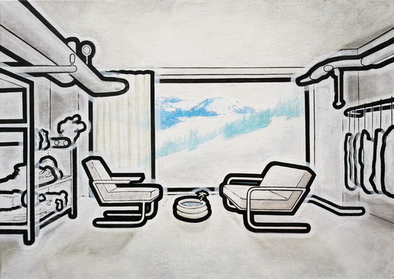 the hidden persuaders - 2015, Öl und Pigmentstift auf Leinen, 50 x 70 cm