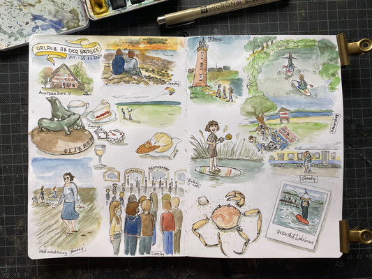 Blick ins Skizzenbuch "Urlaub an der Nordsee", Fineliner + Watercolor