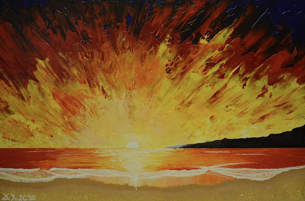 Colorfull sunset with mountains (Knife in acrylics - 60 cm x 40 cm) -(SOLD)