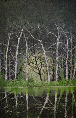 Soothing green forrest ( A side - in acrylics 60 cm x 40 cm - SOLD)