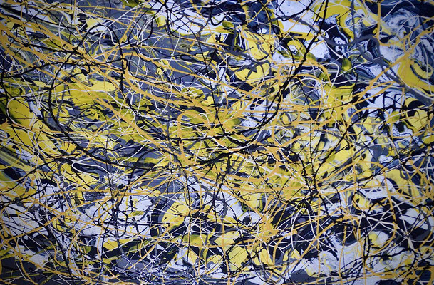 AP 3 - Black, white, yellow (Acrylic pouring in Pollock style) (DONATED)