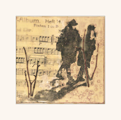 der klang des winters, Baumwollgewebe auf Mal-Pappe, 15 x 15 cm; in Privatbesitz