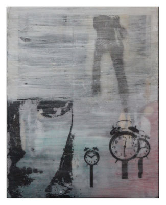 o.T., aus der Serie "Alltag"; Pressspanplatte,  43 x 55cm