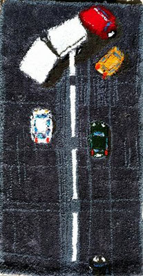 On the road | Tappeto tuftato a mano su disegno di Stefano Bergamo BeSt | 100% lana | handmade in Italy | cm.140x80