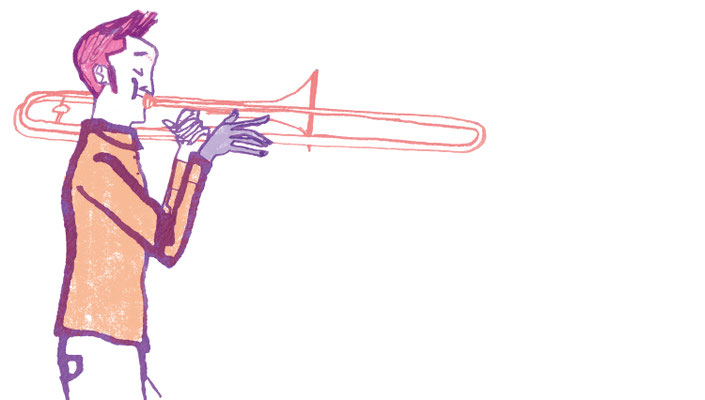 Jill Calder Illustration - General Illustration - Trombonist - Music - Perth Festival of the Arts