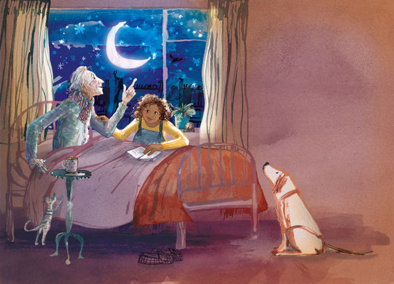 Jill Calder Illustration - Books - "Coorie Doon: A Scottish Lullaby Story" by  Jackie Kay and Jill Calder - Older Shona and Daddy - Walker Books