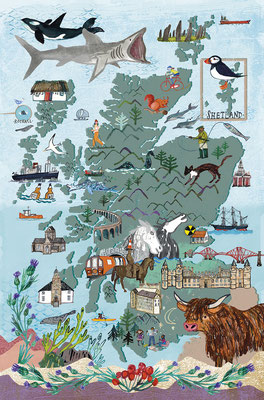 Jill Calder Illustration - Books - "Scotland: The People, The Places, The Stories" by  Chae Strathie - Map of Scotland - Scholastic