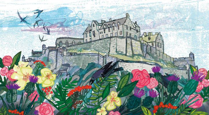 Jill Calder Illustration - Books - "Scotland: The People, The Places, The Stories" by  Chae Strathie - Edinburgh Castle - Scholastic
