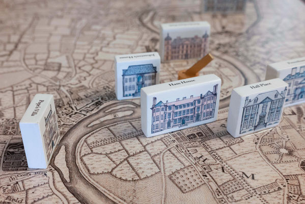 Jill Calder Illustration - General Illustration - Marble Hill House Revived - The Cardplay Game board with Houses - English Heritage - Photo © Paige Scalco