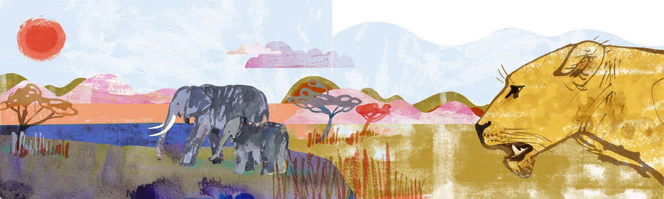 Jill Calder Illustration - General Illustration -Elephants on Safari - Travel