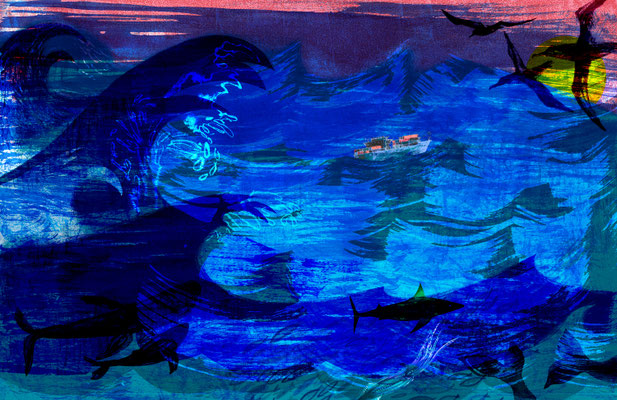 Jill Calder Illustration - Children's Illustration - "The Open Ocean" from 'The Sea' picturebook