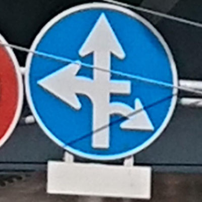 和歌山県和歌山市にある異形矢印標識．補助標識判読不能