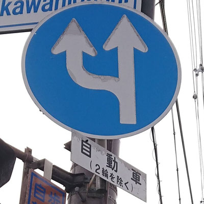 滋賀県草津市にある異形矢印標識．